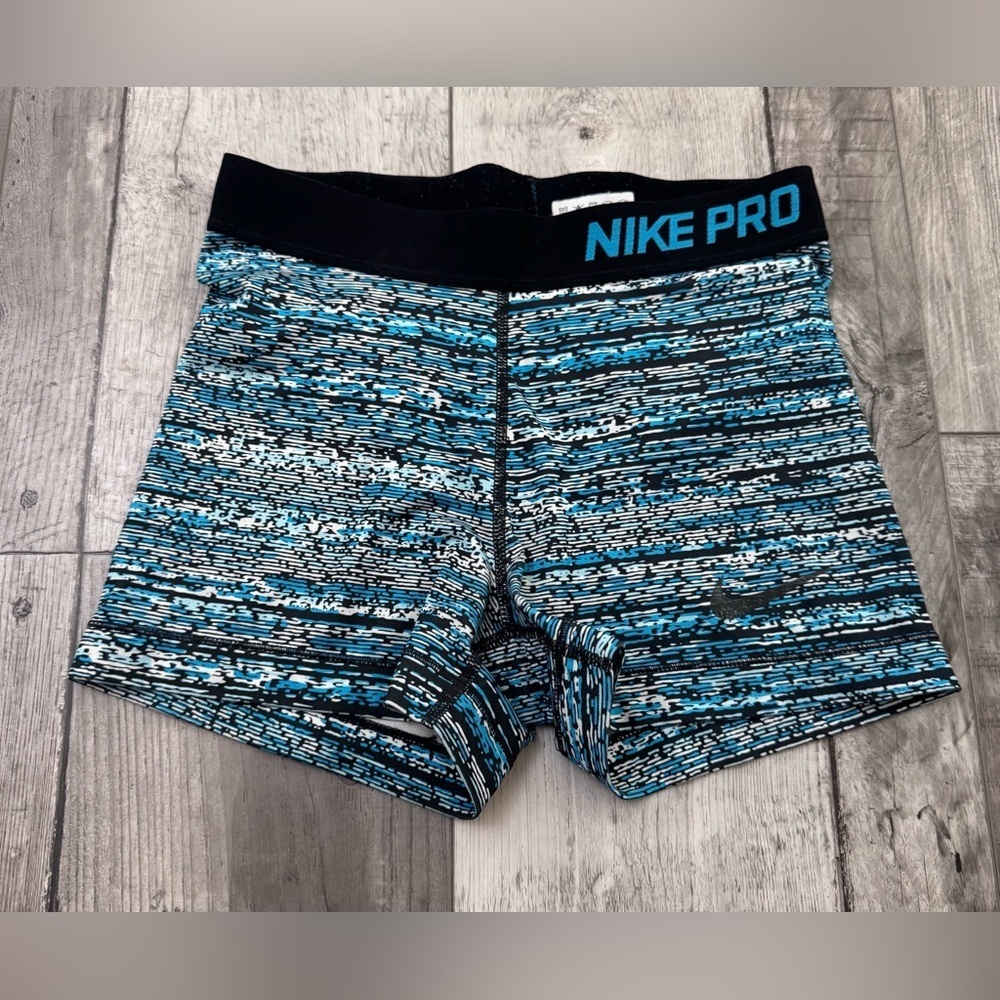 Nike Women's Pro 3" Static Running Athletic Short Size Small Blue Multi